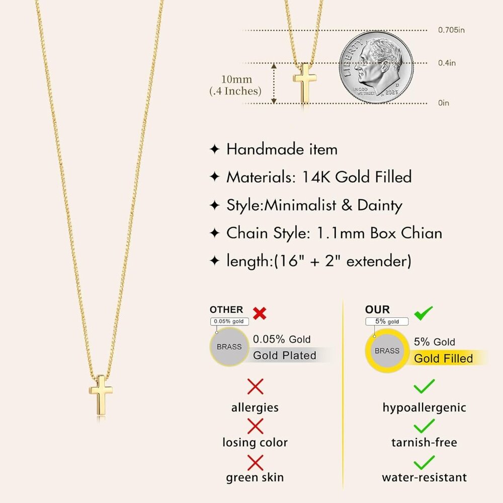 Women 01 Tiny Cross - Gold 14K Gold Silver Cross Necklace - Non Tarnish Jewelry - Picture 5 of 9